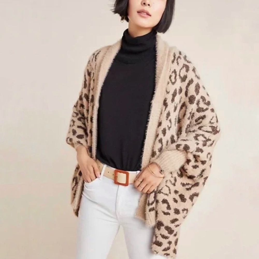AKEMI KIN Anthropologie Leopard Fuzzy Oversized Dolman Cardigan Sweater Fall OS - Picture 6 of 10
